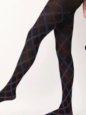 OROBLU Fur Tartan Tights 50- Black/ Violet, Size S/M, NWT